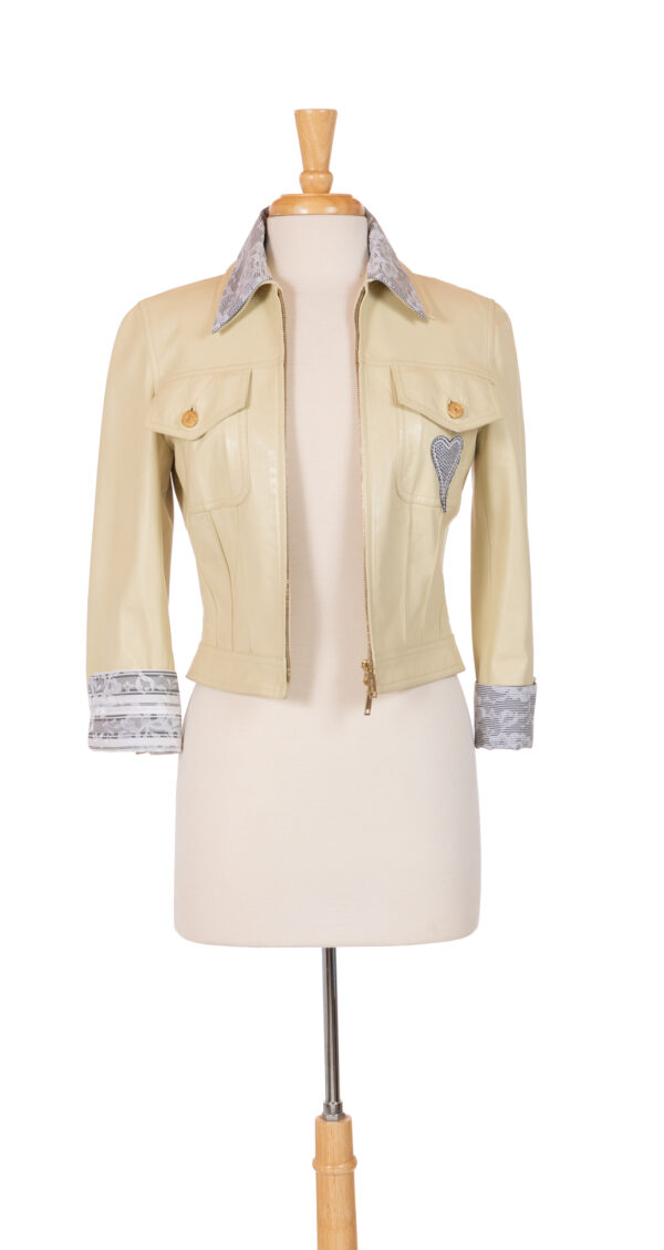 Cream Leather Crop Jacket