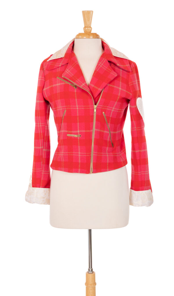 Pink Plaid Motorcycle Blazer Jacket