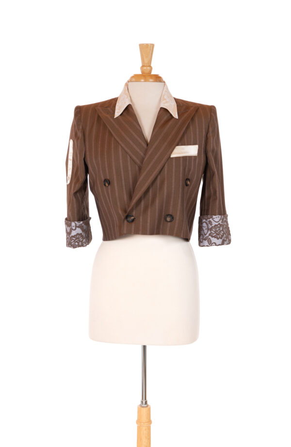 Up-Cycled Cropped Chocolate Pinstriped Blazer